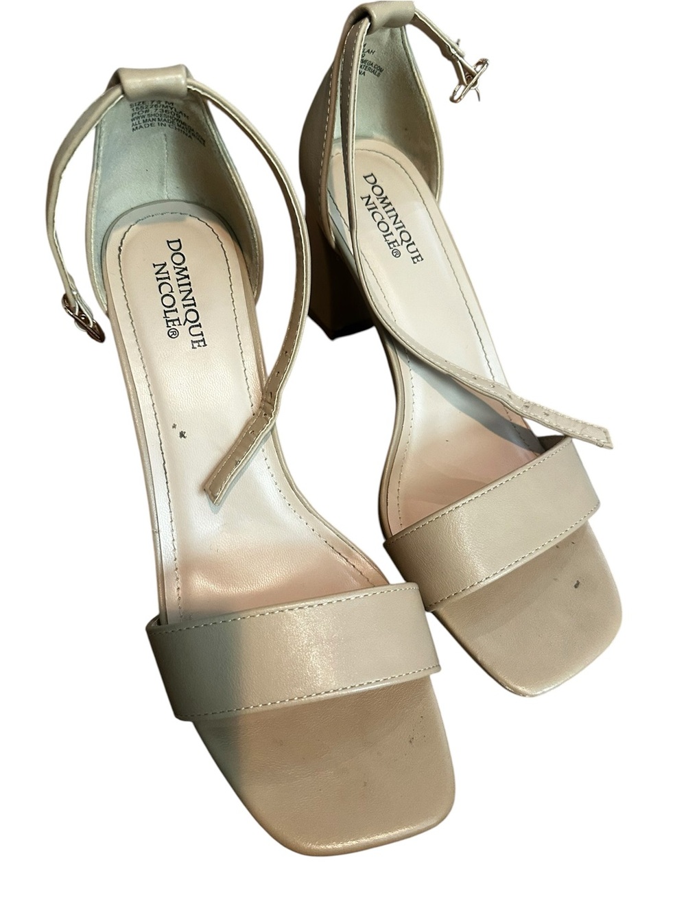 Dominique Beige Block Heel Ankle-Strap Sandals